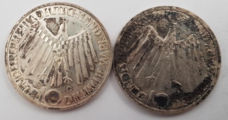 Tyskland: 4 stk minne 10 mark sølv mynter. 