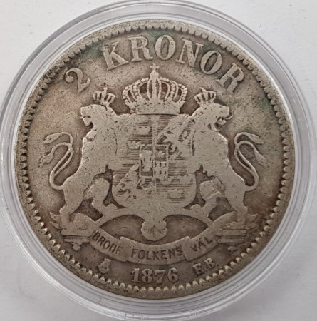 Sverige: 2 kronor 1876 EB kv. 1-