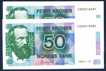 2 x 50 kr 1984 i serie kv. 0/01