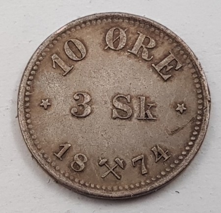 10 øre 1874/3 sk. kv. 1+
