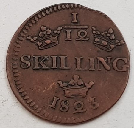 Sverige: 1/12 skilling 1825 kv. 1+