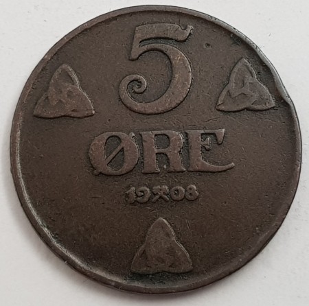 5 øre 1908 kv. 1