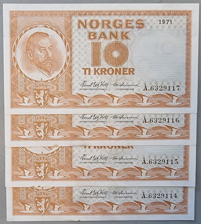 4 x 10 kr 1971 Å kv. 01 i nummer rekkefølge